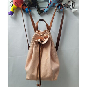 Madewell Pink Canvas Leather Trim Top Handle Drawstring Backpack